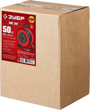 Удлинитель на катушке "ПВС 307", 50 м, 2500 Вт, 4 гнезда, ПВС 3х0,75 кв мм, ЗУБР 55083-50 купить в Надыме