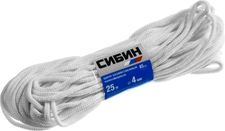 Шнур хозяйственный СИБИН, полиэфирный, длина 25 м, диаметр - 4мм 50264 купить в Надыме