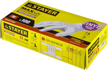 Перчатки STAYER &quot;MASTER&quot; виниловые экстратонкие, M, 100шт 11207-M купить в Надыме