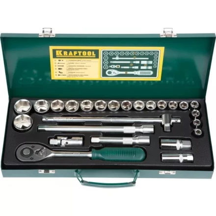 Набор торцовых головок KRAFTOOL "INDUSTRIE QUALITAT" (1/2") универсальный, Cr-V, металлический кейс, 25 предметов 27892-H25_z01 купить в Надыме