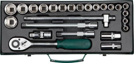 Набор торцовых головок KRAFTOOL "INDUSTRIE QUALITAT" (1/2") универсальный, Cr-V, металлический кейс, 25 предметов 27892-H25_z01 купить в Надыме