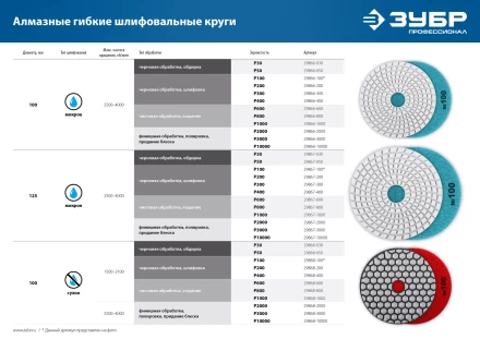 ЗУБР 100 мм, №3000, сухое шлифование, алмазный гибкий шлифовальный круг АГШК, Профессионал (29868-3000) купить в Надыме
