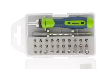 Отвертка реверсивная для точных работ с набором бит и торцевых головок, удлинитель, 32 предм., CrV 13370 купить в Надыме