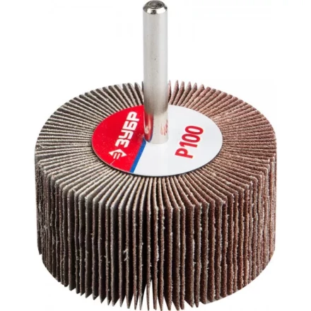 Круг шлифовальный ЗУБР "МАСТЕР" веерный лепестковый, на шпильке, тип КЛО, зерно-электрокорунд нормальный, P100, 30х60мм 36602-100 купить в Надыме