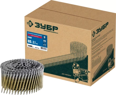ЗУБР CNW 80 х 3.1 мм, барабанные гвозди рифленые оцинкованные, 3600 шт (305383-80) купить в Надыме